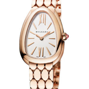 Bulgari Serpenti Suttodori Watch with a white dial and 18KT rose gold bracelet and case.